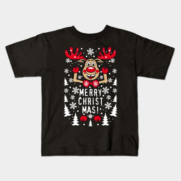 191 Reindeer Deer Rudolph Red Nose Merry Christmas cute Kids T-Shirt by Margarita7